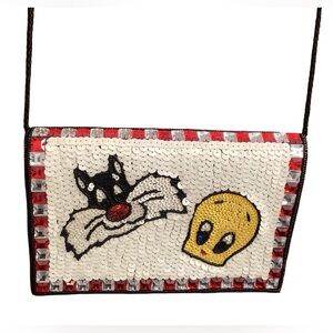 🦌 Vintage Sylvester and Tweety Whittall & Shon Sequin Purse Bag Loony Toons